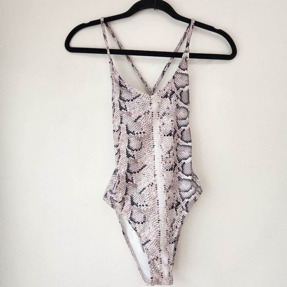 Sommer Ray One Piece Swimsuit Snakeskin Printed White Grey Bathing Suit S